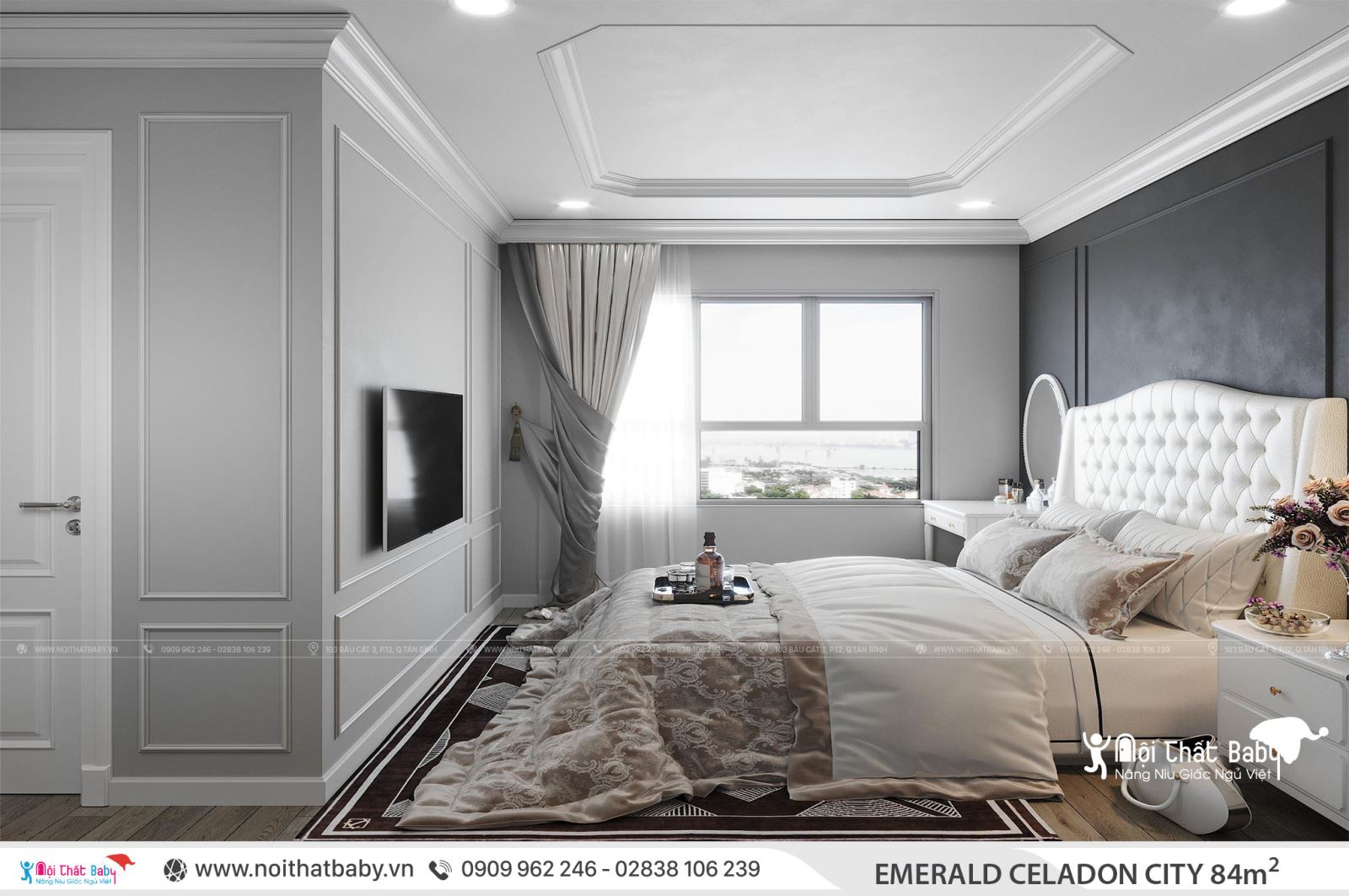 Thiết kế nội thất căn hộ Emerald Celadon City 84m2 2 phòng ngủ